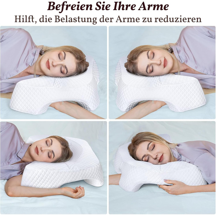 Подушка SAHEYER для сну на боці з проймою, ортопедична подушка для шиї, подушка з піни з ефектом пам&39яті з чотирма регульованими підлокітниками для сну на боці, спині або животі (біла)