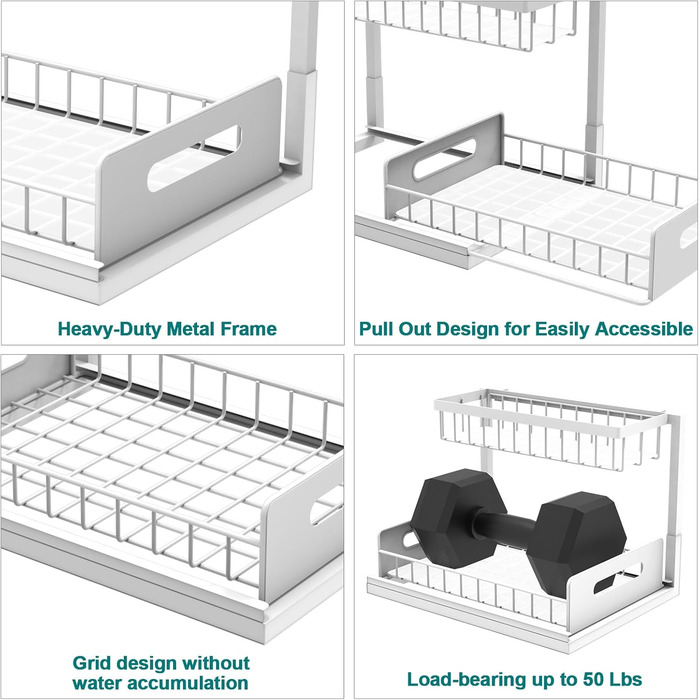 Органайзер під шафу Bukfen, висувний органайзер для шафи, 2-рівневий, висувна полиця під шафу, зберігання, універсальний для кухні