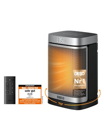 Енергозберігаючий малий електричний вентилятор-обігрівач Dreo, 1500 Вт з термостатом, коливальний електричний нагрівальний елемент 70, керамічний нагрівач PTC, тихий, режим ECO, 12-годинний таймер, захист від перегріву та перекидання, стандартний срібляст