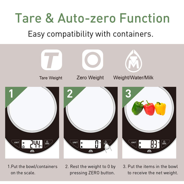 Цифрові кухонні електронні ваги SENSSUN зі знімною чашею, 5 кг / 11 фунтів з точністю до 1 г, з великим РК-дисплеєм і функцією тар