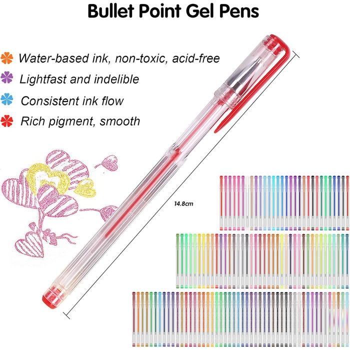 Набір гелевих ручок Gunsamg 240, 120 кольорових гелевих ручок для дітей зі 120 наповнювачами для рукоділля, розфарбовування, малювання