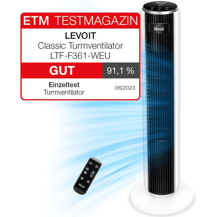 Безшумний баштовий вентилятор Levoit 28 дБ з розширеним режимом сну, вентилятор 7 м/с з дистанційним керуванням, баштовий вентилят