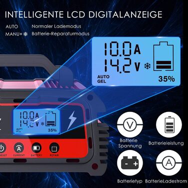 Автомобільний зарядний пристрій 12/24В 5/10/25А Зарядний пристрій Автомобільний повністю автоматичний 6-ступінчастий зарядний прис