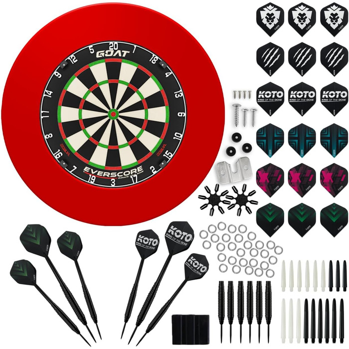 Набір сталевих мішень для дартсу Everscore NXT LVL, включаючи оправу для дротиків (12 см) та набір аксесуарів для дротиків KOTO Steeltip Black, 90 предметів, професійна сизалева мішень для дартсу з синього кольору Мадагаскару.