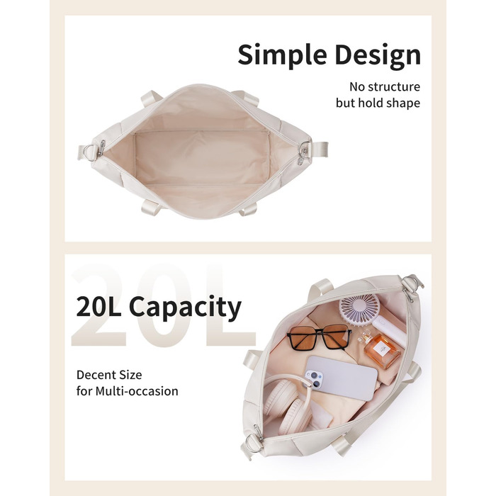 Ручна поклажа Narwey Ryanair 40x30x20, Маленька спортивна сумка для подорожей, Ручна поклажа, Сумка для літака для жінок, Дорожня сумка Weekender Men 20L (Бежева) Бежева 40 x 25 x 19 см