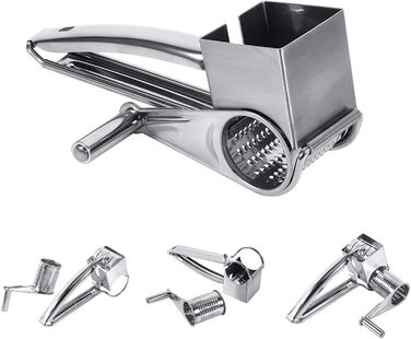 Терка для сиру з нержавіючої сталі з 1 барабаном, багатоцільові кухонні вироби, ротаційний, міцний і довговічний дисковий інструмент для подрібнення