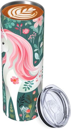 Кухоль з прямою трубочкою, єдиноріг з рожевим волоссям, принт, дорожній кухоль, підходить для кемпінгу, офісу та дому, 590 мл
