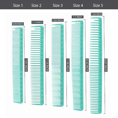 Набір професійних гребінців для стрижки Vellen Hair, 5 шт., м’ятний колір