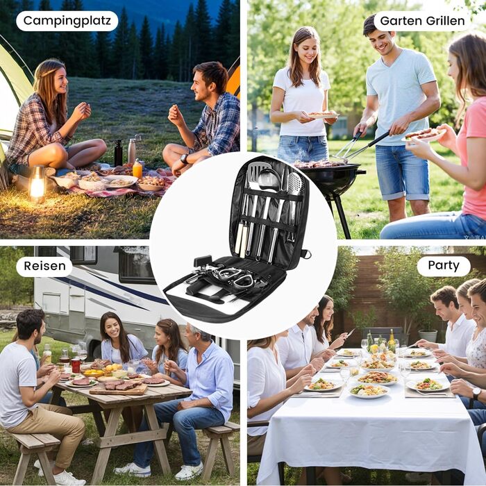 Набір посуду Berglander з 27 предметів, набір кухонного начиння для кемпінгу, необхідне для кемпінгу, постачається з набором столових приборів для кемпінгу, ідеально підходить для вуличних печей, пікніків, барбекю