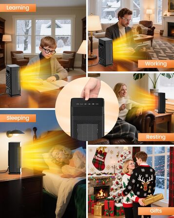 Портативний вентилятор-обігрівач потужністю 1500 Вт, енергозберігаючий електричний обігрівач з 3 швидкостями та екорежимом, тихий (35 дБ), компактний та швидкий нагрів за 2 секунди, захист від перегріву, поворотна конструкція для вітальні, офісу, ванної к