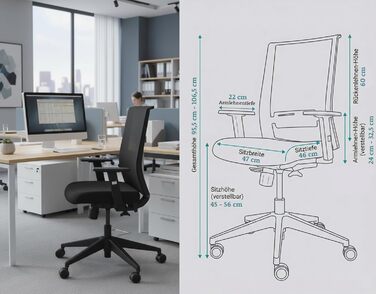 Офісний стілець Start для домашнього офісу та бізнесу, з багатьма ергономічними функціями, ергономічний та компактний, дуже простий у використанні, без підлокітників, вантажопідйомність до 125 кг