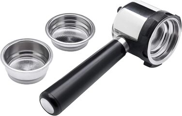 Портафільтр 1400 Вт, портафільтр-машина, 3 вставки, для 1-2 чашок еспресо, також для стручків, 15 бар, піддон для чашки, насадка для спінювання молока, матова нержавіюча сталь