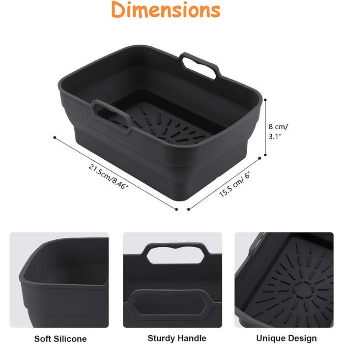 Силіконова фритюрниця Аксесуари, складні силіконові форми для Ninja Foodi AF400EU/SL400EU/Cookwise і всі 7.6-9.5 л фритюрниці Dual Zone з магнітною кулінарною книгою (чорна, 2 шт. )