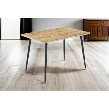 Обідній стіл SAM Trondheim 115 x 75 см Деревина під дикий дуб Швейцарський край Чорний металевий каркас на 4 ніжках Їдальня та кухня 115 x 75 см МДФ / Чорний каркас