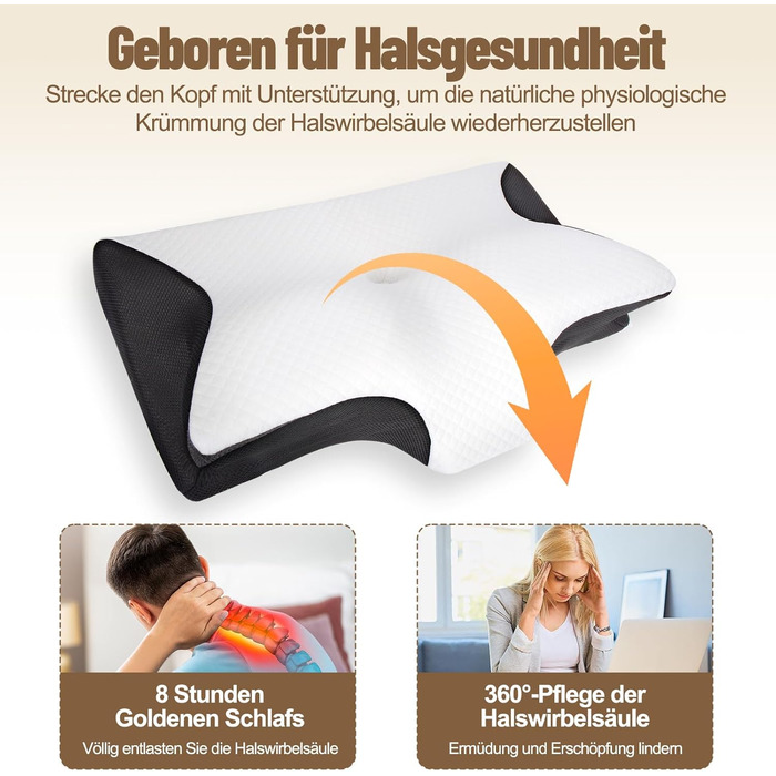 Подушка Curosleep, ергономічна ортопедична подушка з контурною підтримкою для боків, спини та живота, ергономічна подушка з пінопластовою амортизацією для полегшення болю в шиї та шиї (чорна)