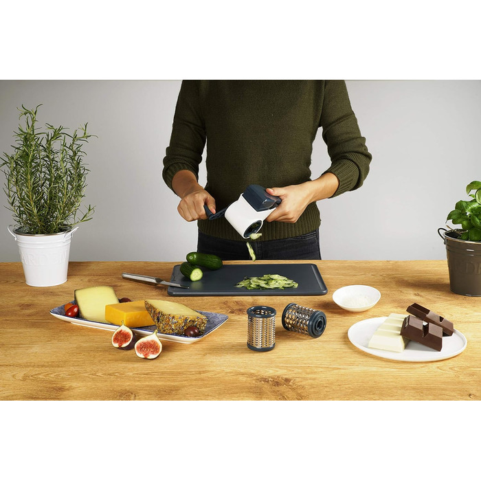 Барабанна терка Fackelmann 27911, нержавіюча сталь 18/8, білий, сріблястий і синій, 210,5X10CM Терка для барабанів білий/синьо-сірий