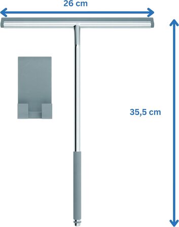 Ракель для душу Libaro FANO нержавіюча сталь силікон сірий широка довга ручка, ракель для душу без свердління, ракель для вікон ракель для води душ стіна, підлога і вікно, склоочисник для ванної ракель душової кабіни