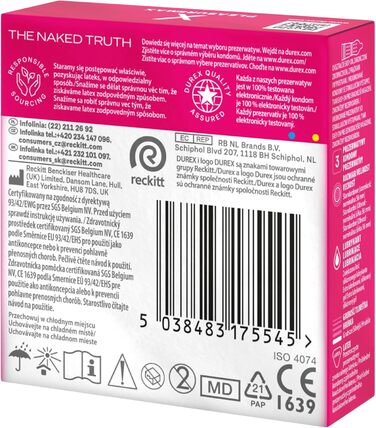 Презервативи Durex Pleasuremax Rippled з кільцями та ґудзиками, 3 шт. и, без запаху, гумові