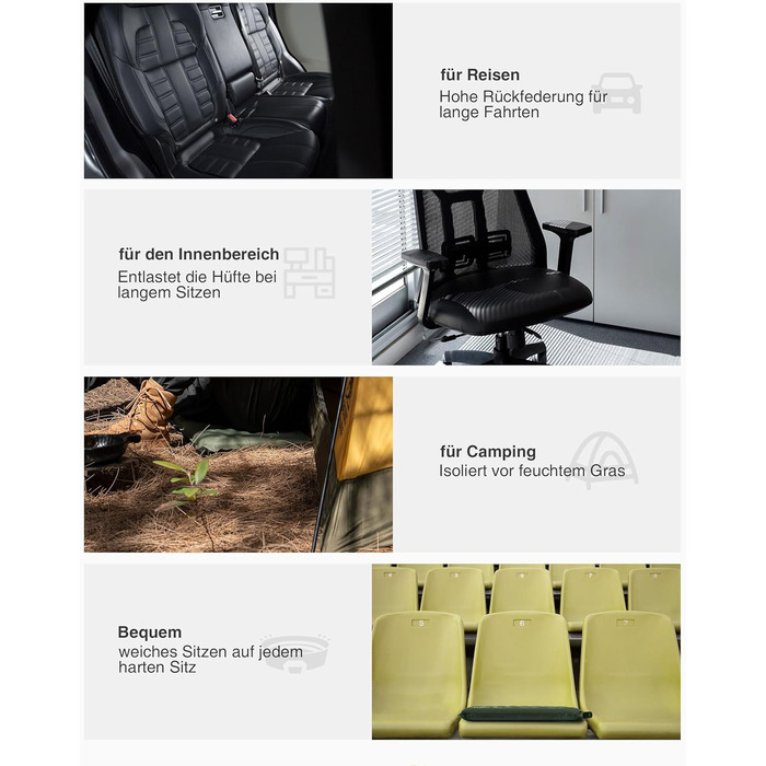 Самонадувальна подушка для сидіння 41 x 33 x 4 см, Складана подушка для сидіння на вулиці, Надлегка подушка для кемпінгу 150 г, Надувна подушка для походів, пікніків, Зелений рейнджер