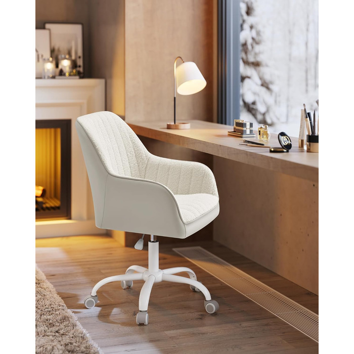 Офісний стілець SONGMICS, обертовий, шерпа та штучна шкіра, пінопластова оббивка, регульована висота, для домашнього офісу, бару, капучино бежевий-хмарно білий OBG012W01 Капучино бежевий хмарно білий шерпа тканина ПУ