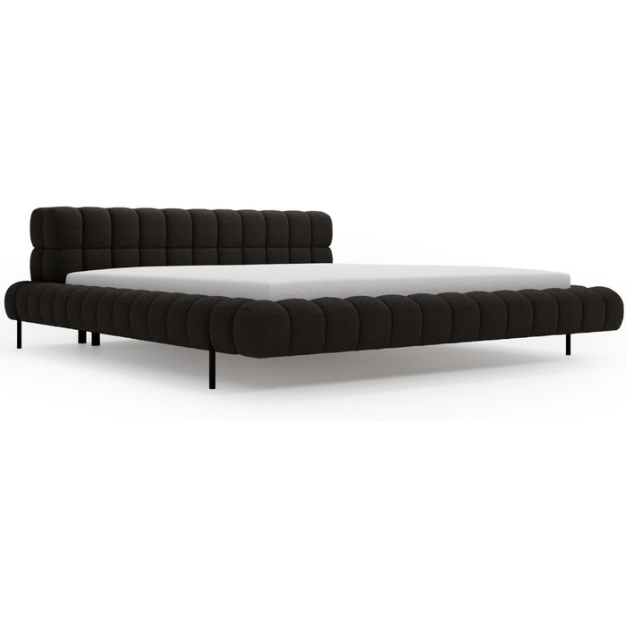 Уявіть собі ліжко 180x200, М&39яке ліжко без місця для зберігання, М&39яке ліжко з металевими ніжками, Тканина букле, з рейковою основою, з узголів&39ям, без матраца (Чорний, 180x200) Чорний 180x200