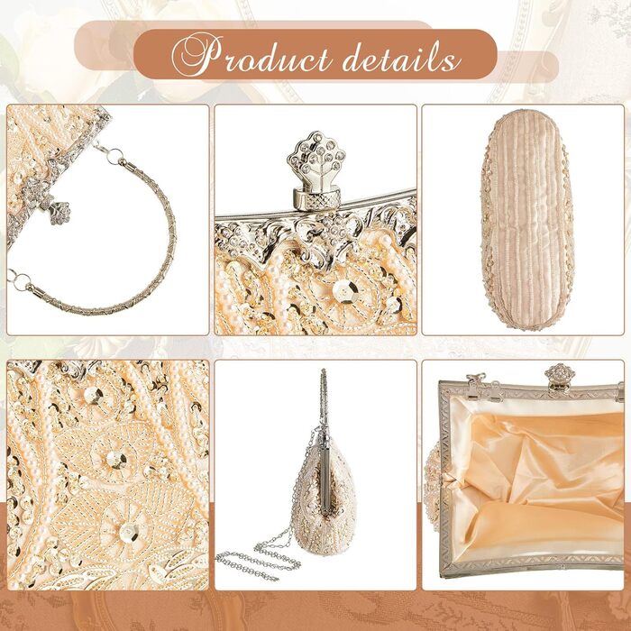 Елегантна вечірня сумочка-клатч Амілав у стилі 1920-х років з бісером для жінок, ідеальна для нареченої, гостей весілля, випускного, балу чи вечірки, колір шампань