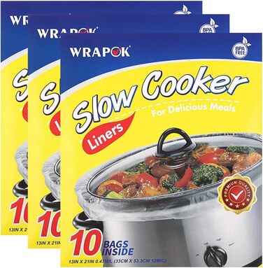 Одноразовий кулінарний мішок WRAPOK для повільного приготування, без бісфенолу А, для овальних або круглих каструль, великого розміру, 33 х 53 см, вміщує від 3 до 8,5 літрів 3 шт. и (всього 30 пакетиків)