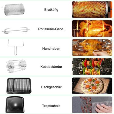 Фритюрниця PRIJESSE 12 л, багатофункціональна фритюрниця з гарячим повітрям, фритюрниця 1800 Вт зі світлодіодним сенсорним екраном, 10 програм, підтримка тепла та функція дегідратора, включаючи брошуру з рецептами та аксесуари 12 л Вертикальний екран