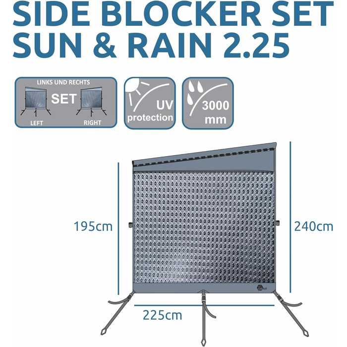Бічні стінки блокувальника сонця дощу - 2 бічні стінки для тенту захищають від сонця, вітру та дощу