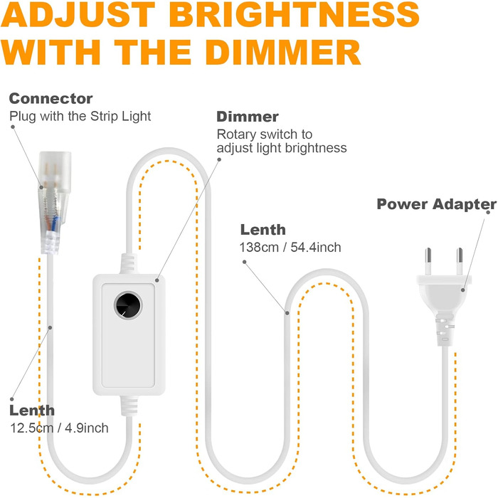 Неонова світлодіодна стрічка диммер адаптер з розеткою , білий, 230V