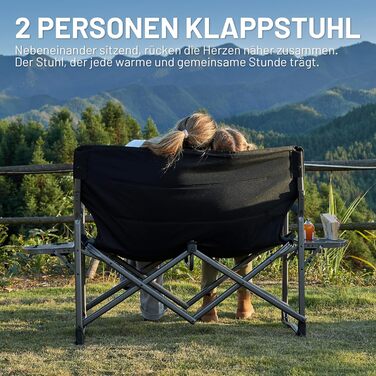 Складаний кемпінговий стілець TIMBER RIDGE для 2 осіб, вантажопідйомність 300 кг, розкладний диван, XXL 2-місний кемпінговий диван з бічним столиком, крісло для кемпінгу на свіжому повітрі, балкону, саду