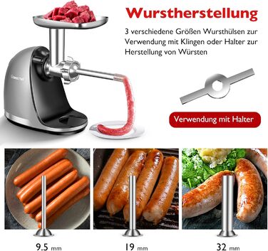 Аксесуари для м'ясорубки AMZCHEF для повільної соковижималки ZM1501 & GM3001 - ZM1501 Аксесуари - GM3001 Аксесуари - Без машини, в комплекті лише аксесуари - 3 леза, 4 ріжучі диски, 3 куточки для начинки ковбаси