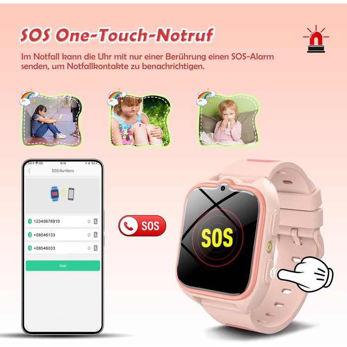 Дитячий смарт-годинник зі слотом для SIM-картки, LBSWiFiGPS-трекер, підтримка 4G, ліхтарик, екстрений виклик SOS, телефонний дзвінок, голосовий чат, шкільний режим, IP67, рожевий дитячий годинник для дівчаток