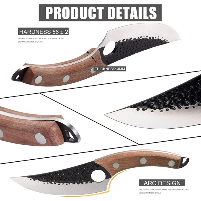 Дюймовий японський ніж зі шкіряним чохлом, кований кухарський ніж кухонний ніж з отвором для пальця дерев'яна ручка, гострий кістк