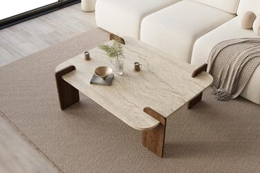 Травертин Коричневий Журнальний столик, Сучасний диванний столик, Дерев&39яний стіл для вітальні з полицями та місцем для зберігання з дверцятами, Дизайн 93335 Бежевий, 17 Brilliance