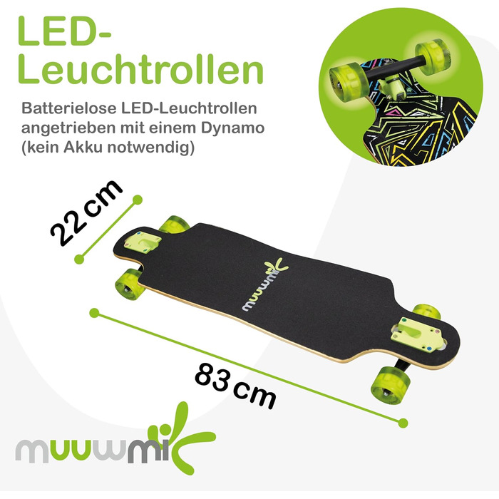Лонгборд Muuwmi Compact ABEC-7 Neon 26" – компактний круїзер з LED-підсвічуванням, пластикова дека, для дітей та новачків