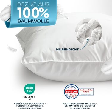 Пухова подушка Glckstoff 80x80 Зроблено в Німеччині - Високоякісна подушка зі 100 пуху та пера - Ергономічна 3-камерна пухова подушка - Подушка для ліжка - Пухова подушка - Подушка з пір&39яним наповнювачем 80x80 см, комплект з 1 предмета