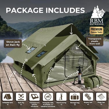 Намет надувний 6-місний RBM Outdoors Panda – 4-сезонний, водостійкий, із клапаном для печі, кахі
