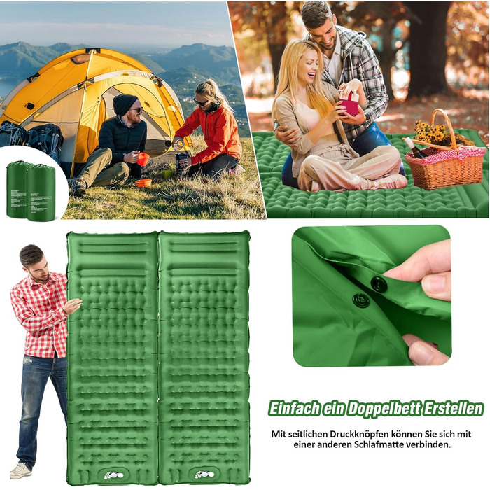 Килимок для сну на вулиці, потовщений кемпінговий килимок 12 см, самонадувальний з ножним насосом та подушкою, надлегкий складаний, надувний матрац для кемпінгу, походів, подорожей на природі, зелений