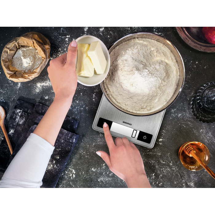 Цифрові кухонні ваги сріблястого кольору з нержавіючої сталі, вага до 15 кг (точність до 1 г), побутові ваги з запатентованою сенс