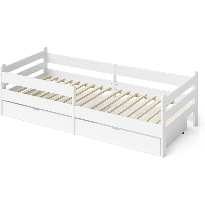 Дитяче ліжко Bellabino Kuru 90x200 з 2 висувними шухлядами, односпальне дитяче ліжко з захистом від випадіння та рейковою рамою, д