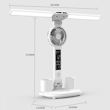 Світлодіодна настільна лампа Настільна лампа з вентилятором Багатофункціональна 3 режими освітлення Офісна лампа Захист очей Лампа для читання для навчання, вітальня, розетка, що підключається