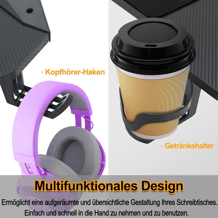 Ігровий стіл 120x60 см Комп&39ютерний стіл з гачком для навушників та підставкою для склянок, міцний ігровий стіл Z-подібної форми для домашнього офісу (тип B, зі світлодіодним підсвічуванням)