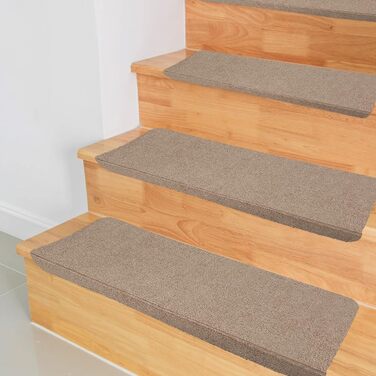Самоклеючі килимки для сходів, Захисний килимок для сходів, Килимок для сходів для приміщень (прямокутний), Коричневий, 25 x 65 см (прямокутний), 15 шт.