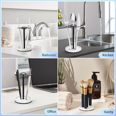 Тримач для зубних щіток Luxspire, підставка для зубних щіток на 4 відділення, тримач для зубних щіток з нержавіючої сталі з основою з діатомової землі, тримач для зубних щіток для ванної кімнати, дому, туалетного столика для готелю, матовий чорний