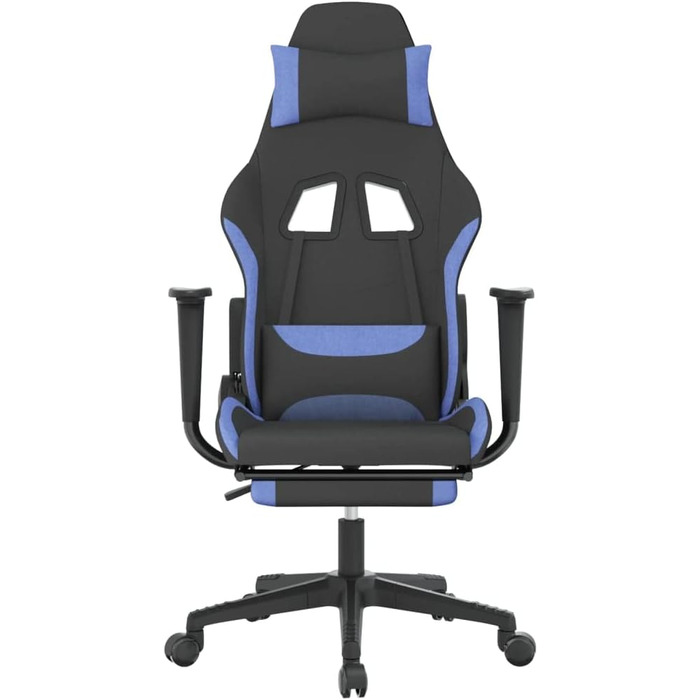 Геймерське крісло з підставкою для ніг, чорно-синє, тканинне, регульоване, ергономічне, для офісних та комп&39ютерних геймерів. З підставкою для ніг, чорно-синє.