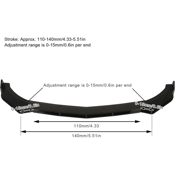 Кромка переднього бампера, 5 шт. Регульований універсальний стильний автомобільний спойлер від 110 до 140 мм, Спойлер переднього бампера проти зіткнення, Автомоди Екстер'єр, Деталі модифікації (глянцевий чорний)