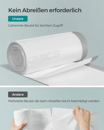 Сміттєві пакети SONGMICS зі шнурком, пакети для 25-літрових баків, пакети для кухонних баків, код 025A01, 3 рулони, всього 120 шт. , білі KRB025A03