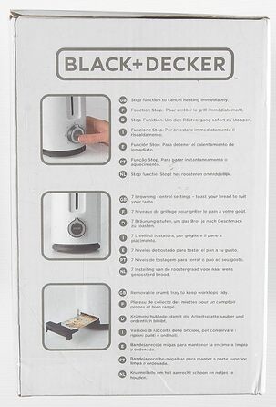 Тостер BlackDecker BXTO1001E 1,000 Вт Тостер з дуже великим отвором 7 рівнів тостів Функція високого підйому Функція зупинки Намотувач кабелю Білий 1 подовжений слот без фіксаторів