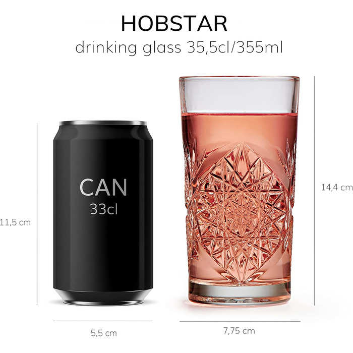 Довга склянка Libbey Hobstar - 355 мл / 35,5 мл - 6 шт. - вінтажний дизайн - можна мити в посудомийній машині - висока якість 6 шт